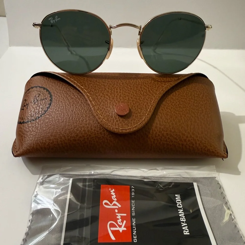 Ray-Ban Gold and Green Roundmetal Sunglasses Unisex